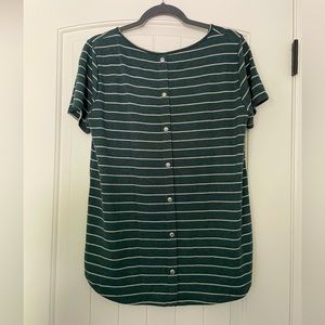 Pink Clover - Striped Tee with Back Button Detail, Size L